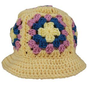 Granny Bucket Hat yellow blue handknit